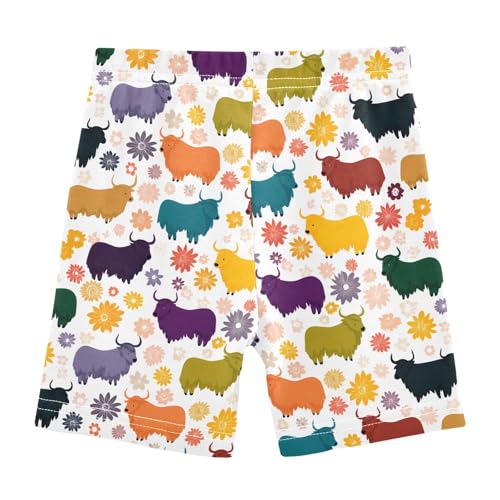 Colorful Yak Flowers Pattern Girls Shorts Elastic Waist Sports Shorts Girls Leggings Pants for 4-10 Years2
