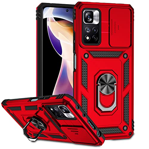 Cover per Xiaomi Redmi Note 11 Pro Plus 5G Pro+ Custodia con Protezione Fotocamera 360° Magnetica Anello Supporto Hard PC y Antiurto Custodie - silicone rosso tpu