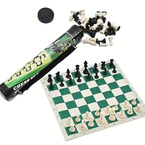 Portable Travel Chess – 16.9" Roll-Up Faux Leather Board with