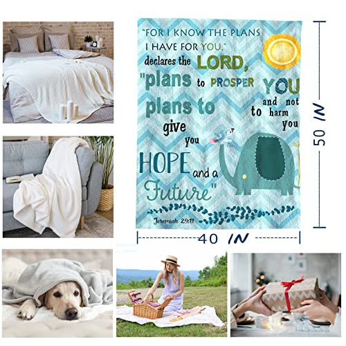 Yamco Elephant Throw Blanket Christian Gifts For Kids Religious For Christian Friends 50"X 40" God Bless Bible Verse Church Communion Baby Shower With Inspirational Proverbs Scripture Flannel Blankets #TOP4