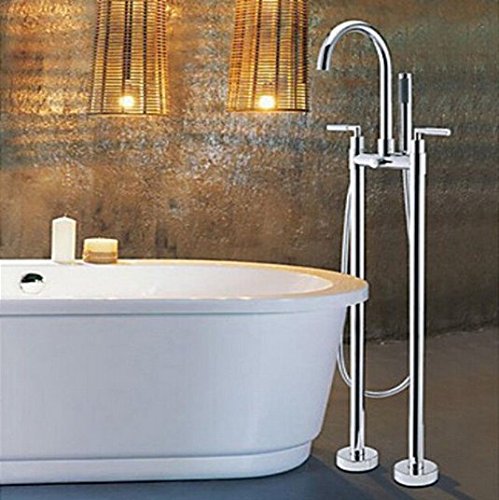 Robinet baignoire sur pied chrome mélangeur avec douchette sol