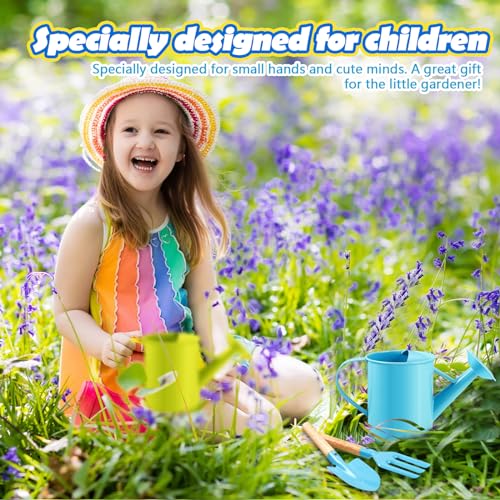 Sunnychicc 24 Pcs Kids Gardening Tool Set Metal Garden Tools Including Watering Can Rake Shovel Fork with Wooden Handle Colorful Kids Gardening Tools Little Gardener Tool Set for Boys and Girls - Thumbnail 6
