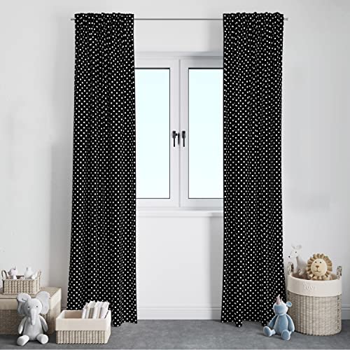 Bacati - Pin Dots Single Window Curtain Panel Light-Filtering 100% Cotton Percale Machine Washable (Black) #TOP1