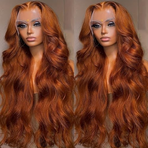 SISIFIRE Orange Lace Front Wig with Baby Hair Ginger Loose Curly Wave Wigs for Women Body Wave Synthetic Heat Resistant Hair Pre Plucked