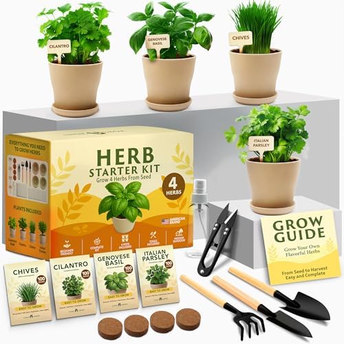 HOME GROWN Herb Garden Planter Indoor Kit – Unique Christmas Gift for Adults, Men, & Women - Grow 4 Heirloom Herb Seeds on Kitchen Window – Beginner DIY Craft & Hobby Gardening Gift for Plant Lovers