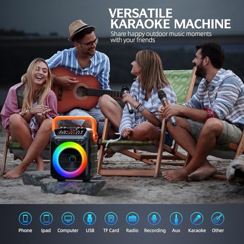 Karaoke Machine with 2 Wireless Mics,Portable Bluetooth Speaker & TWS Mode, 20W HD Sound with 6 Light Effects for Home/Outdoor/Gifts – 10H Playtime, AI Voice Changer (Orange) - Image 3