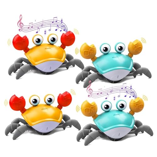 4 Pcs Crawl Brinquedo Caranguejo com Música e Luzes LED, Automaticamente Evitar Obstáculos, dança el