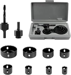 Fixinus 11 Piece Hole Saw Set, 19mm-64mm Hole Saw Kit in Case with Hex Key, Mandrels, Saw Blade for Wood, Plasterboard, Plastic