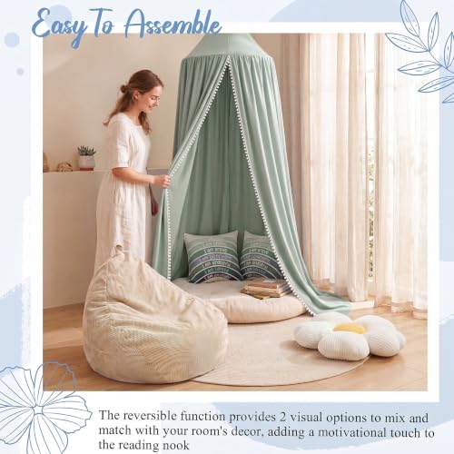 Image of 5 Pcs Kids Reading Corner Set Reading Nook Bean Bag Chair Cover with Canopy Tent, Throw Pillow Cover (No Filler) and Flower Pillow for Bedroom Playroom Nursery Corner Decoration(Green)