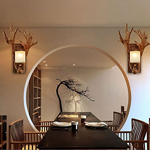 Vintage Deer Antler Wall Sconces, Nordic Industrial Wall Lamp, E27 Living Room Dining Room Bedroom Wall Lights, Aisle Creative Deer Head Decorative Lamp For Kitchen Island/Home Decor, (Wood Color） #TOP1