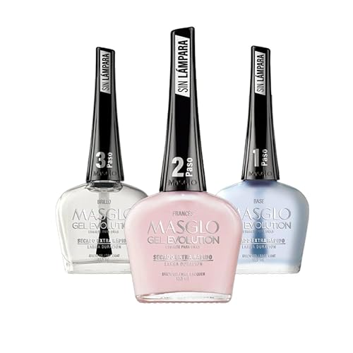 Miniatura 1 de MASGLO GEL EVOLUTION - Esmalte de uñas efecto gel, sin lámpara UVLed, duración hasta 12 días, 3 unidades, base, Esmalte Frances, Brillo - Efecto Gel