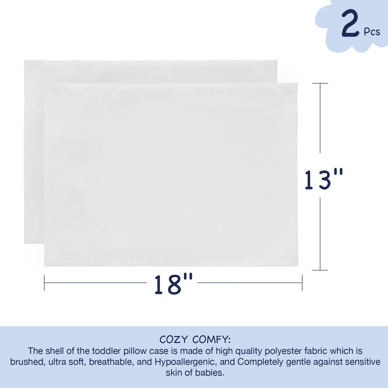 EXQ Home Toddler Pillowcases Zippered 13x18 Travel Pillow Case Set of 2, Small Pillow Case Fits Baby Pillow Sized 12x16, 13x18, Kids Pillowcases 2 Pack Machine Washable (White)