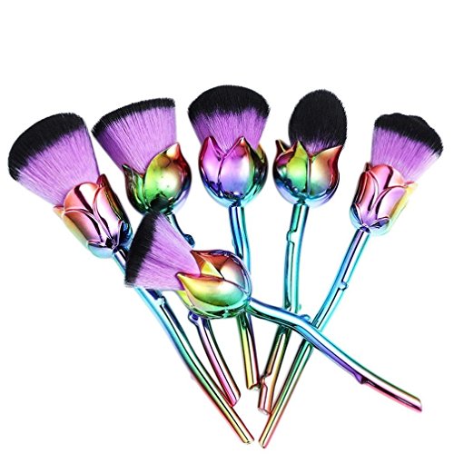 Set de brochas para maquillaje de Sansee. 6 brochas para maquillaje suaves con forma de rosa
