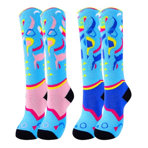 Lvjkes Calcetines de Esquí para Niños, 2 Pares Calcetines Térmicos de Lana Merino, Calcetines Térmicos de Invierno Niños Niñas, Prevenir Ampollas, Transpirable, Antideslizante, de Secado Rápido-S2