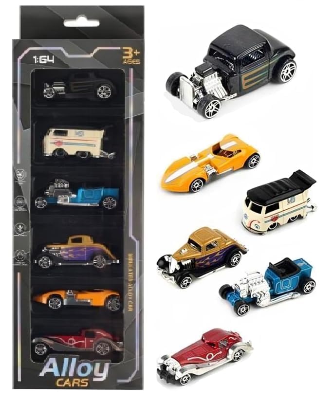 Image of Exclusive Collection of Play Set 10 pcs Toy Vehichals Play Set Metal Die Cast Mini Racers Cars for Kids (Vintage Metal Cars 6 Pcs)