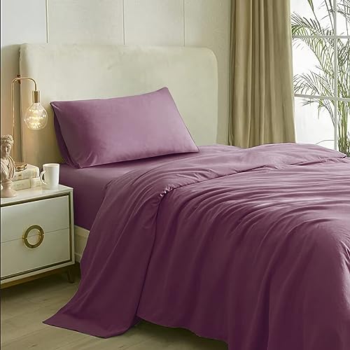 Image of Naksh Single Bed Bedsheet Cotton 210 TC Plain, Plum | 1 Bedsheet for Single Bed (54 x 90 Inch) and 1 Pillow Cover