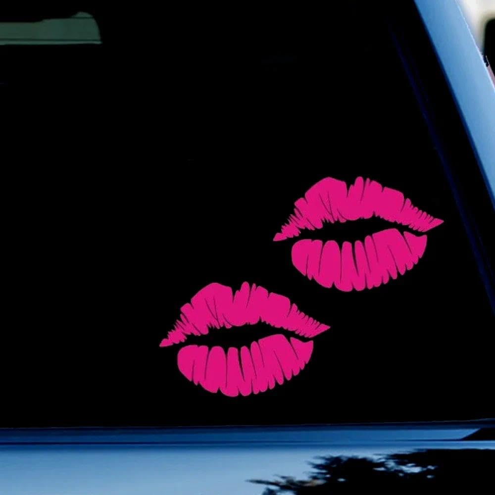 2Pack 3.8in x 5.5in utocollant Voiture Kiss Mark Lèvres – Sticker Sexy et Coloré pour Voiture, Moto ou Casque – Vinyle Durable & Imperméable Rose