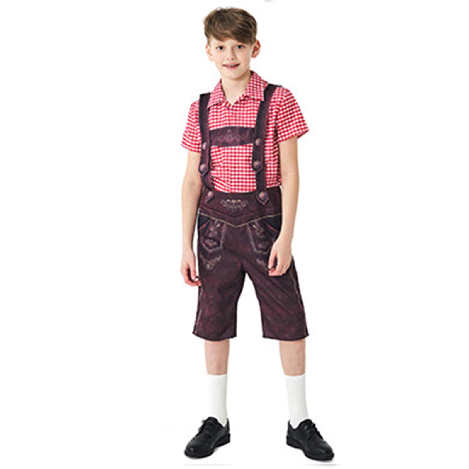 Boys Oktoberfest Lederhosen Cosplay Costume German Traditional Costume 3 Piece Outfit Tshirts Lederhosen Bavarian Fancy Dress for Oktoberfest Party Prom Performance - Image 3