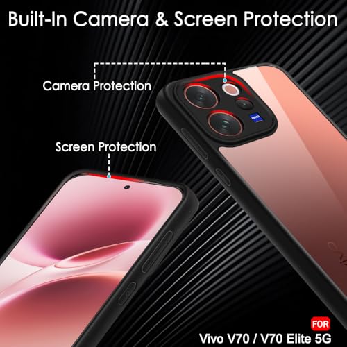 Image of TheGiftKart Hybrid Shockproof Back Cover Case for Vivo V70 / V70 Elite 5G | Camera Protection Module | Hard Back Cover Case for Vivo V70 / V70 Elite 5G (PC & TPU, Transparent Clear Back, Black Sides)