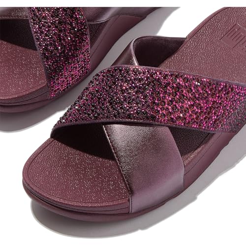 Image of FitFlop Womens Lulu Crystal-Mix Metallic Cross Slides All Black Sandal