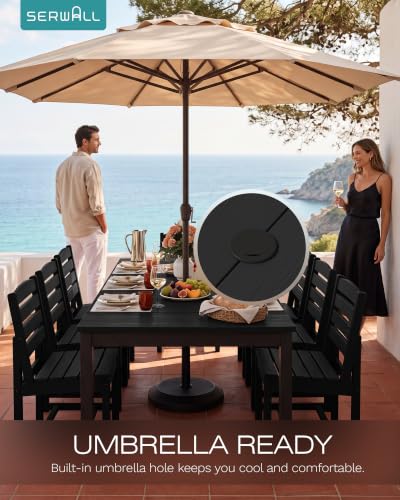 Image of SERWALL Outdoor Dining Set, 9 Piece HDPE Armless Dining Set, Black