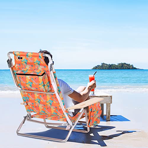 Backpack Beach Chair Set w/ Cooler Bag & Tower Bar, Support 250lbs, Camo Camper Style