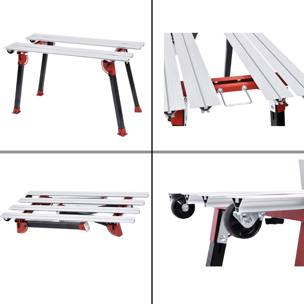 RAIMONDI Banco di Lavoro BIGFOOT M, Per Piastrelle Medio Grande Formato, Piano in Acciaio 135x63 cm, Altezza Regolabile 74-80 cm, Profili in Alluminio Scorrevoli, con Ruote e Maniglia