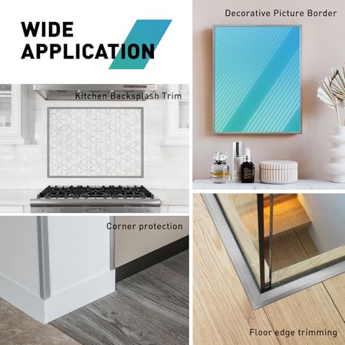 Image of 10-Pack Tile Edge Trim,39''x0.4'' | Peel and Stick Aluminum Backsplash Trim Edge,Metal Self Adhesive Decorative Tile Liner,Matte Gray