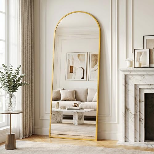 Image of Full Length Mirror, 58 inchx19 inch Arched Floor Mirror Freestanding, Floor Standing Full Body Mirror with Stand for Bedroom, Hanging Mounted for Living Room Cloakroom, Gold