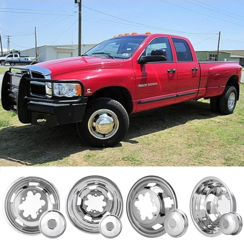 Image of 4pcs Polished 17 inch Stainless Steel Dually Wheel Simulators fit for 2003-2018 Dodge Ram 3500 Truck,8 Lug with 5-Vent Holes Wheel Cover with Removable Centre Cap, Screw On Hupcap 17R8