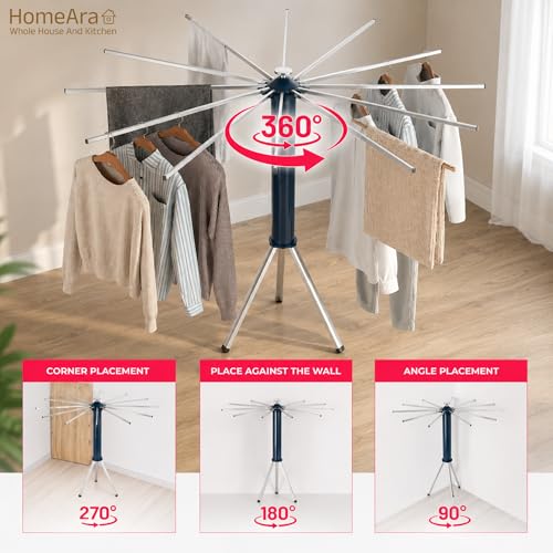 Image of Tripod Clothes Drying Rack Foldable & Rust Resistant Laundry Stand with 16 Stainless Steel Rods | Space Saving Indoor & Outdoor Dryer Stand for Clothes, Towels & Garments (Grey)