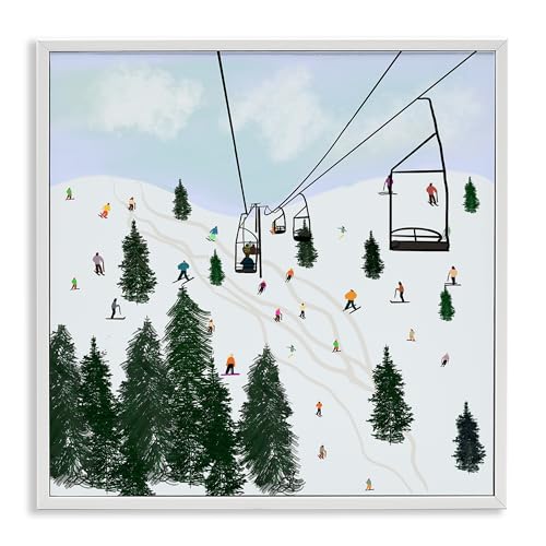 Stupell Industries Ski Lift & Slopes Framed Giclee Wall Art Design by Ashley Singleton, White Framed, 12 x 12