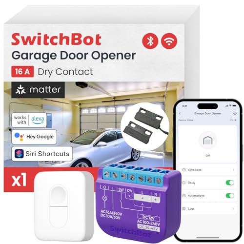 Image of Switchbot Smart Garage Door Opener w /Remote, Matter Certified, Alexa /Google /Siri /IFTTT /Smartthings Supported, Most Garage Door Supported, App&Remote Control, Multiple Notification Modes, No Hub Needed