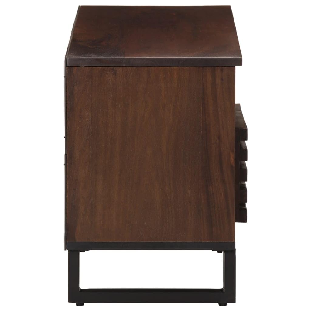 Mobile TV marrone in legno massiccio di mango, 100 x 34 x 46 cm, con cassetto e scomparti, stabile contenitore multimediale in stile industriale per soggiorno e ufficio