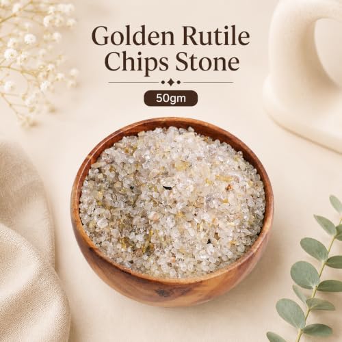 Image of Natural Golden Rutile Crystal Chips Stone 50 Gm for Reiki, Meditation, Vastu & Feng Shui | Polished Gemstone Chips for Home Decor, Jewellery Making, Resin Art & Craft