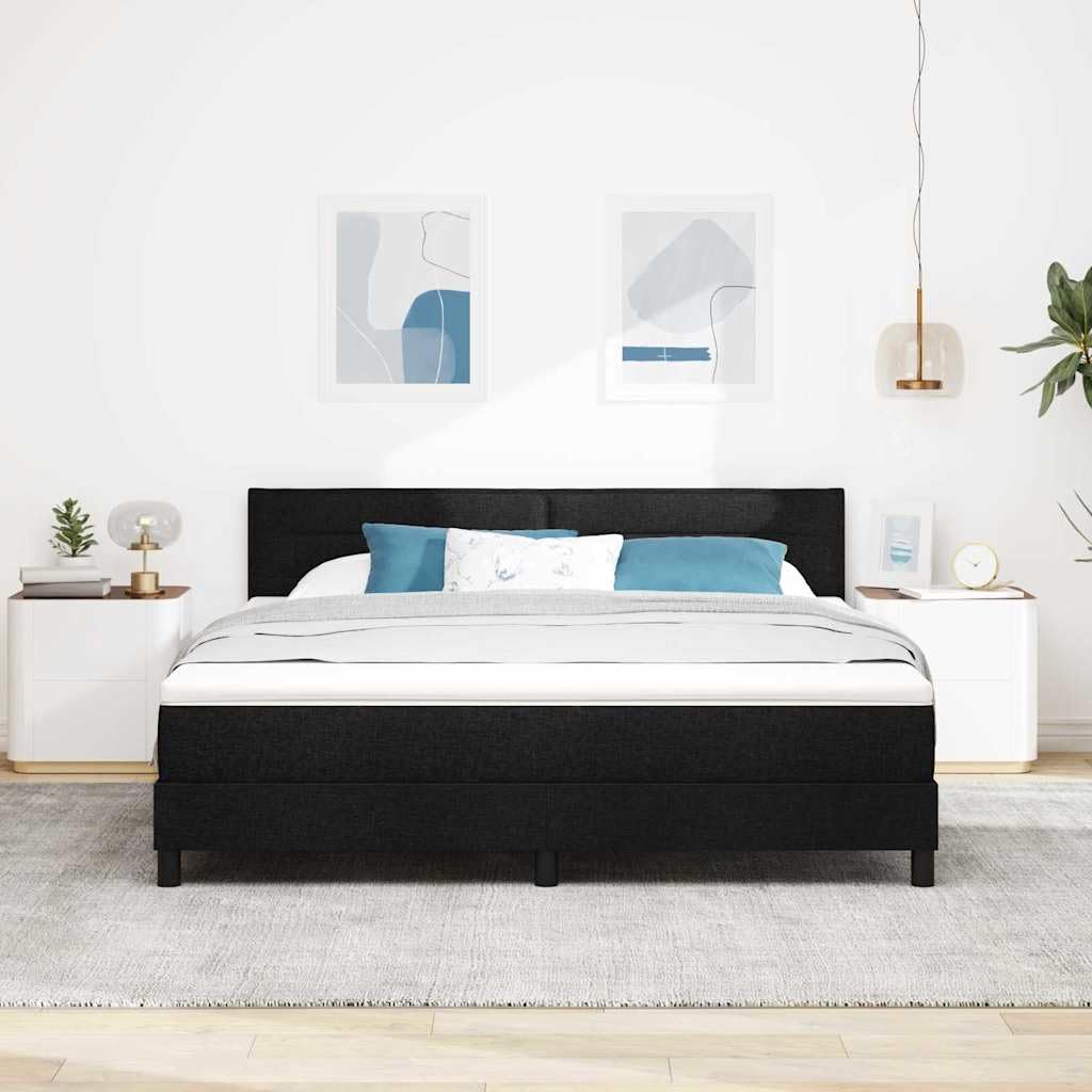 Sprężynowa z drewna inżynieryjnego nowoczesny z LED Czarny 180 x 200 cm