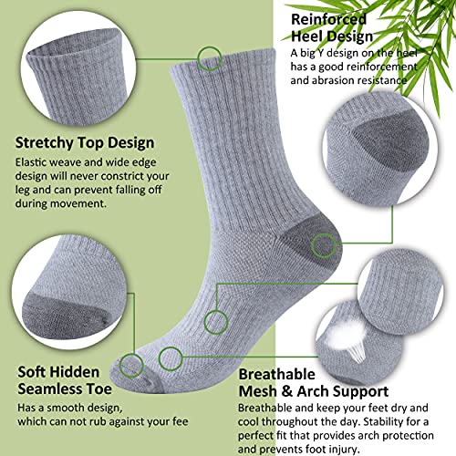 Spst Athletic Crew Socks, Women Breathable Mesh Ventilation Bamboo Stretchy Arch Compression Support Stability Girls Boys Seamless Thin Cushioned Hiking Running Jogging Socks, 6 Pair Grey S #TOP3