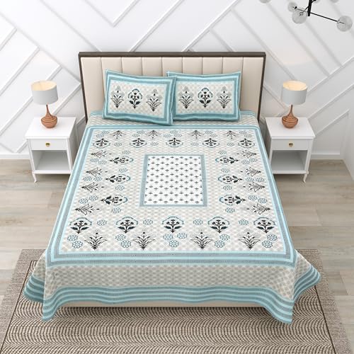 Image of RajasthaniKart Pure 100% Cotton 240 TC King Size BEDSHEET with 2 Pillow Cover - 90X108 (Suitable for King Size Bed Sheet or Double Bed, Grey) PSP138