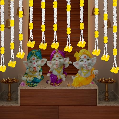 Image of Rajasthan Kraft Artificial Gajra & Marigold Garland with Tuberose Strings | Pack of 7 | 44 Inch Long | Traditional Festival & Wedding Home Dcor for Diwali, Makar Sankranti & Pooja(RK-GJ7-7)