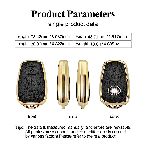 Image of JVCV Premium Soft Gold Border TPU Leather Pattern Key Cover Compatible with Tata Nexon, Harrier, Tiago EV, Altroz, Tigor, Safari, Nexon EV, Punch, Punch EV 4 Button Smart Key (Black)