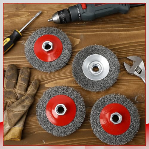 Image of Bokon 4 Pack 4 Inch Coarse Crimped Wire Wheel for 4 1 /2 Angle Grinder with 5 /8 Inch-11 Threaded Arbor - 0.014 Inch Carbon Steel Wire for Rust, Corrosion, Paint Removal
