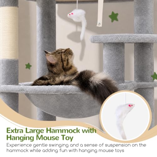 Globlazer Heavy Duty Cat Tree, 70 inch Sturdy Cat Tree for Indoor Cats Extra Large Cat Tower with Scratching Post, Hammock, Cat Condo for Adult Cats Kittens, F70 Pro, Light Grey - Image 4