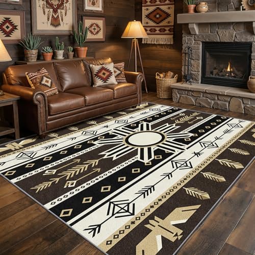 Phtbz tapis sud-ouest beige brun 5x8 pi Navajo lavable