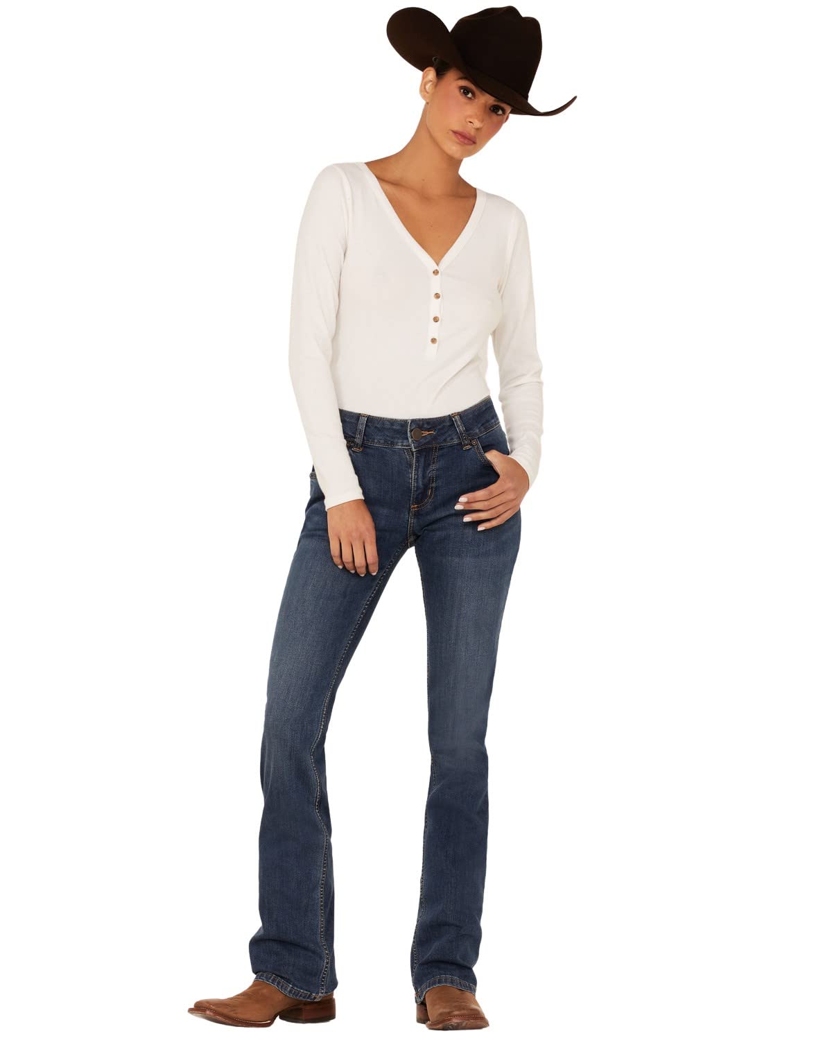 Wrangler Women's Western Mid Rise Stretch Boot Cut Jean, Kora, 5W x 32L