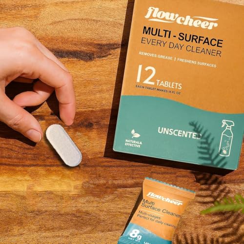 Image of flowcheer Multi Surface Cleaner Refills -12 Pack (Unscented) | All Purpose Cleaning Refill Tablet-Makes 192 fl oz Bottles of Spray Cleaner for Household & Kitchen