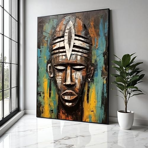 Toile Contemporaine Art Décoratif Masque Tribal et Peinture Ethnique