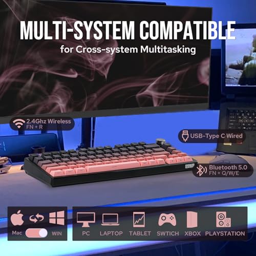EPOMAKER HE75 Mechanical Keyboard with Metal Knob, Wireless Gaming Keyboard with 4000mAh Battery, Hot-Swappable Gasket Keyboard with RGB Backlight for Mac/Win (Black Pink) - Image 4