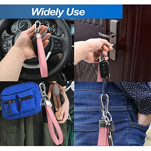Infipar Car Fob Key Chain Genuine Leather Wristlet Strap Keychains Holder For Men And Women, 360 Degree Rotatable, With Anti-Lost D-Ring, Carabiner Clip And 4Pcs Key Rings, Pink #TOP4