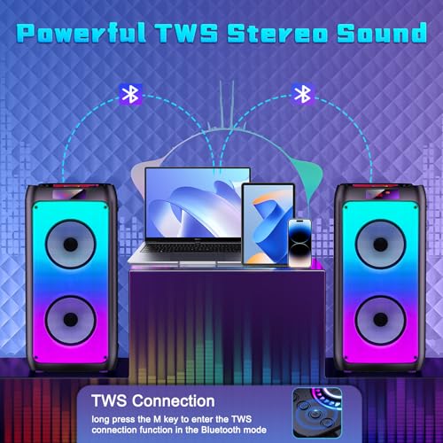 Image of JYX 260W Trolley Party Speaker, 12 Hours Playtime with 2 UHF Wireless Mics, Bluetooth v5.3, Karaoke Party Box, TWS, 6.35mm Guitar Mic Inputs & 7 Band EQ Control, AUX & USB Type-C Port, RGB LED Lights
