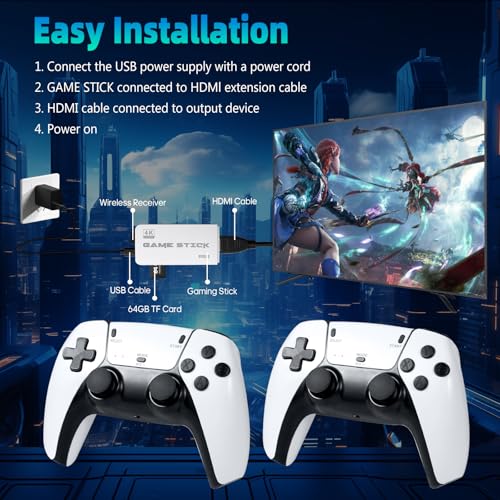 Retro Game Stick Pro, Wireless Retro Game Console with 4K HDMI, Built-in 23 Emulators, 20000+ Games, Plug and Play TV Video Game Console, 2.4GHz Dual Wireless Controllers, Game Emulator Console (64GB) - Image 5